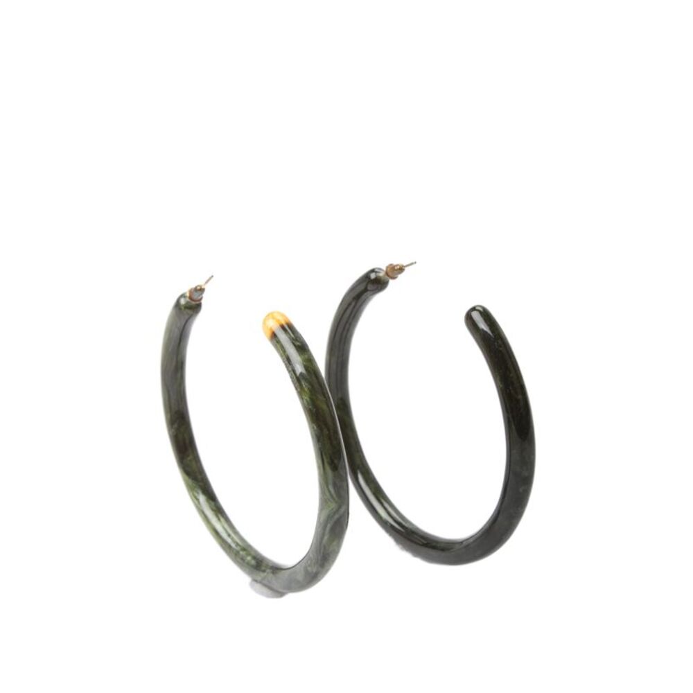 Cult Gaia Womens Gold Tone Green Metallic Resin Hoop Earrings